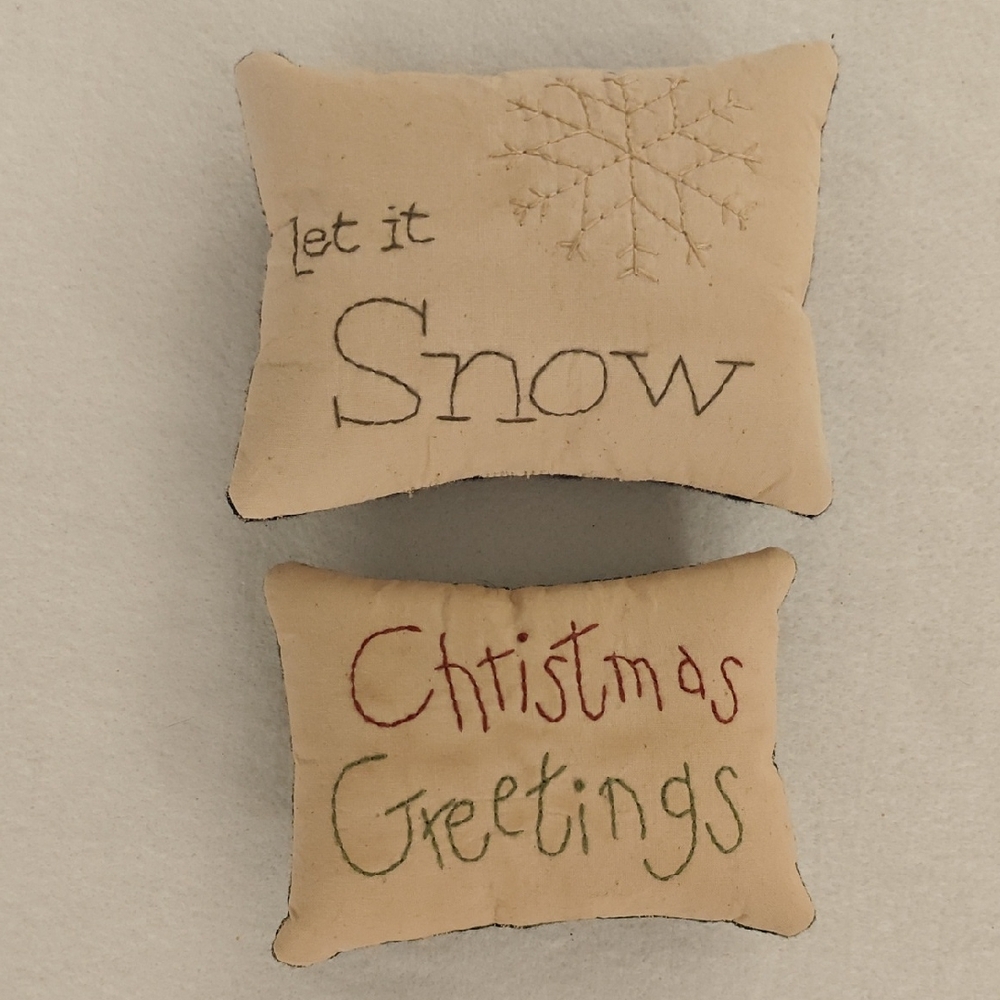 Festive Holiday Pillows - Cream with Red and Green Embroidery